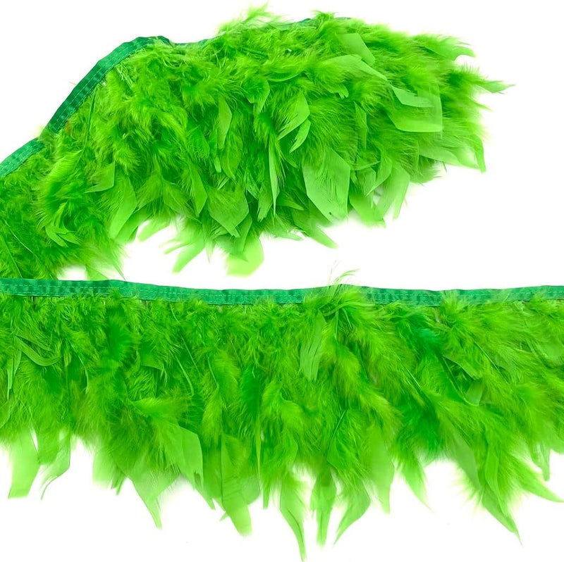 Shekyeon Turkey Feathers Fringe Trim for Party Clothing DIY Sewing Crafts Decoration Pack of 2 Yards (Lime Green) - Image 1